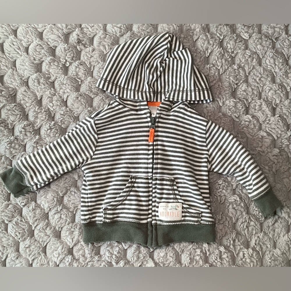 Carter's Newborn Green and White Striped Hoodie